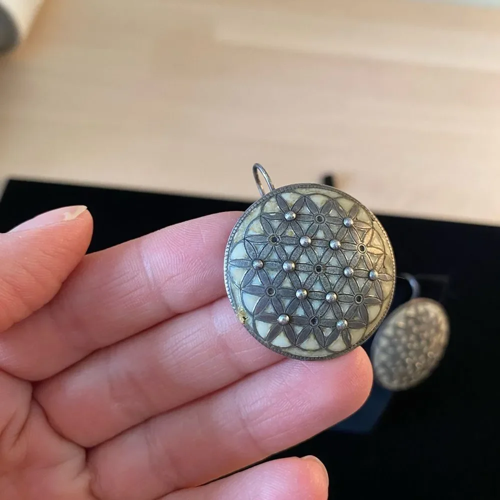 Vintage Enamel Flower of Life Agatha Paris Clip-on Earrings